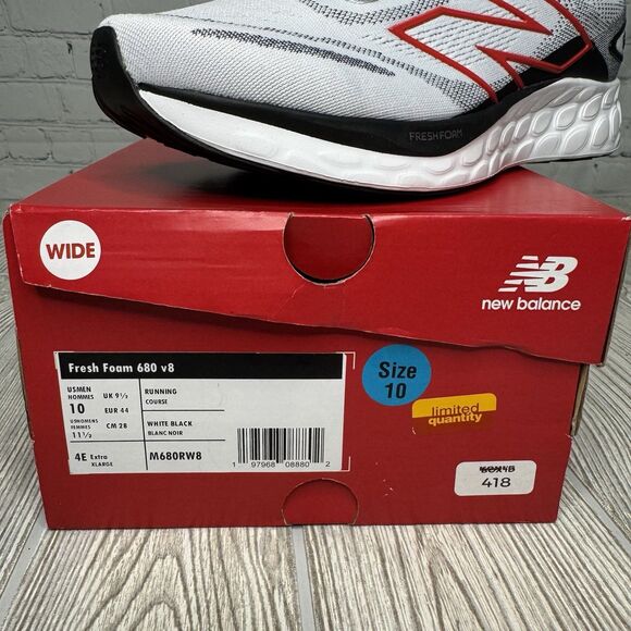 New Balance Fresh Foam 680 V8 Mens 10 Wide Running Shoes White Black New main image 8